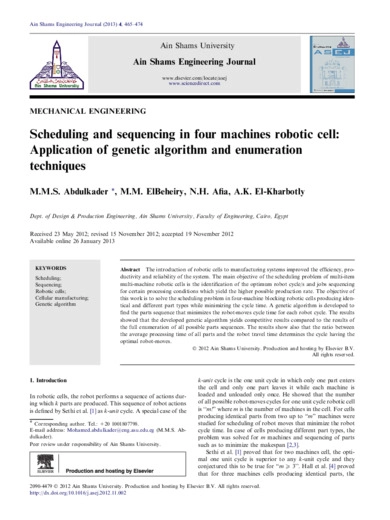 Scheduling and sequencing in four machines robotic cell: application of genetic algorithm and enumeration techniques