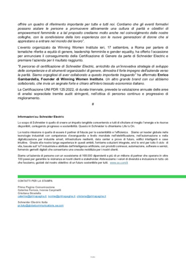 Schneider Electric Italia ottiene la Certificazione per la Parit di Genere (UNI PDR 125:2022)