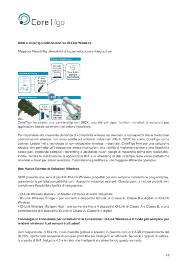 SICK e CoreTigo collaborano su IO-Link Wireless