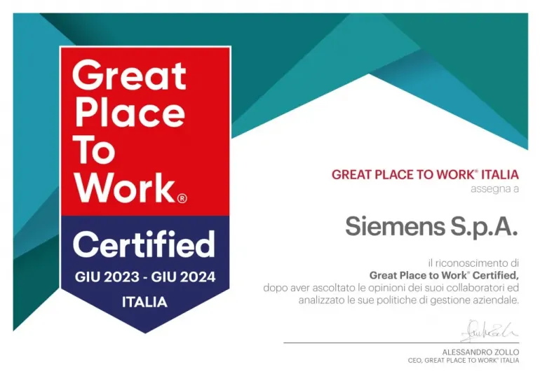 Siemens SpA è un Great Place to Work®. Flessibilità, inclusione