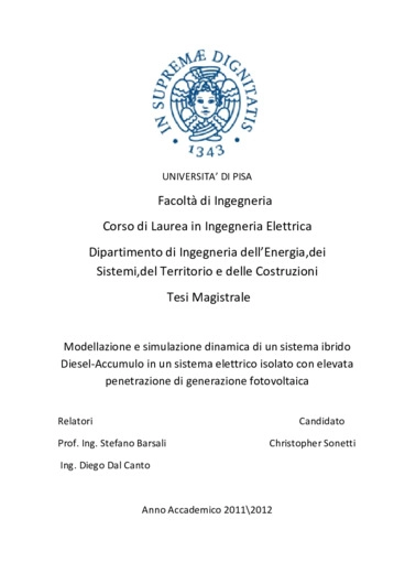 Simulazione dinamica di un sistema ibrido Diesel-Accumulo in un sistema