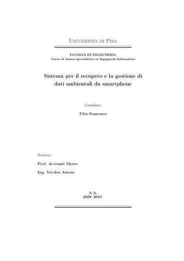 Sistema per il recupero e la gestione di dati ambientali da smartphone