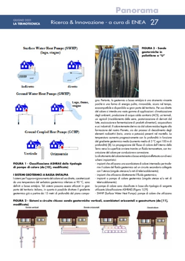 Sistemi geotermici a bassa entalpia: impianto sperimentale realizzato nel C.R. ENEA-Casaccia