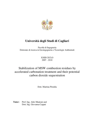 Stabilization of MSW combustion residues by accelerated carbonation treatment and their potential carbon dioxide sequest