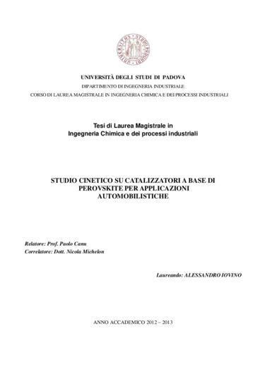 Studio cinetico su catalizzatori a base di perovskite per applicazioni