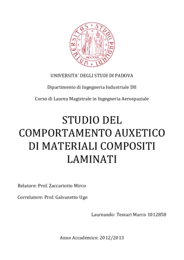 Studio del comportamento auxetico di materiali compositi laminati