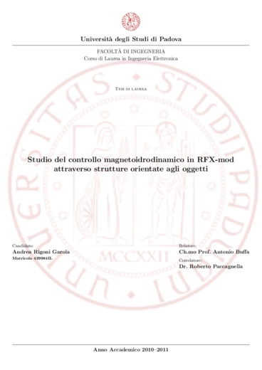 Studio del controllo magneto idrodinamico in RFX-MOD attraverso strutture orientate agli oggetti