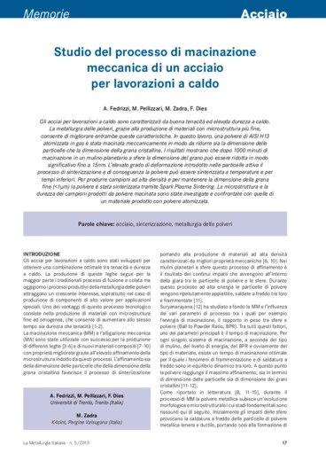 Studio del processo di macinazione meccanica di un acciaio per