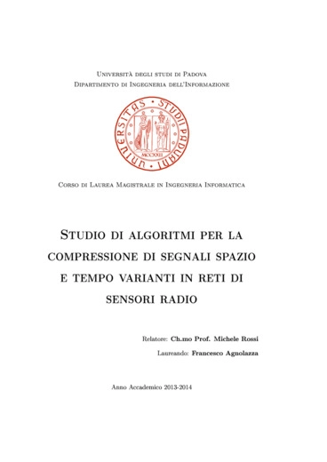 Studio di algoritmi per la compressione di segnali spazio e tempo varianti in reti di sensori radio