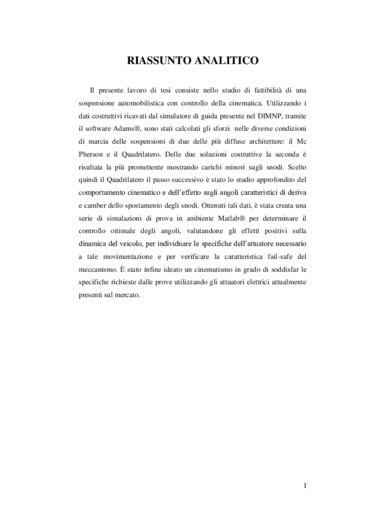 Studio di fattibilità di sospensione automobilistica con controllo della cinematica