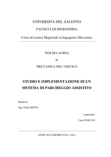 Studio e implementazione di un sistema di parcheggio assistito