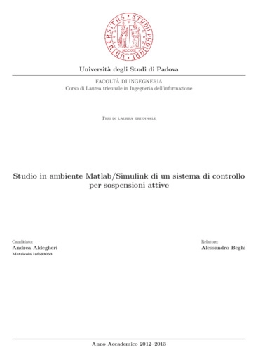 Studio in ambiente Matlab/Simulink di un sistema di controllo per sospensioni attive