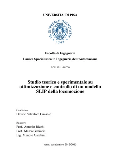 Studio teorico e sperimentale su ottimizzazione e controllo di un