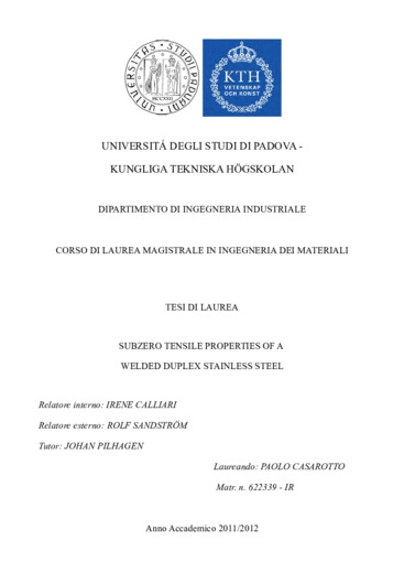 Subzero tensile properties of a welded duplex stainless steel