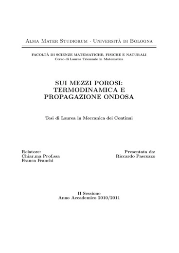 Sui mezzi porosi: termodinamica e propagazione ondosa
 