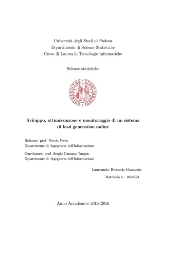 Sviluppo, ottimizzazione e monitoraggio di un sistema di lead generation