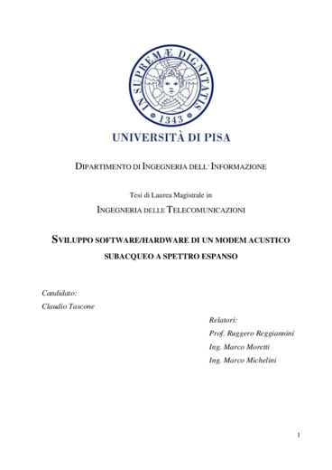 Sviluppo software/hardware di un modem acustico subacqueo a spettro espanso