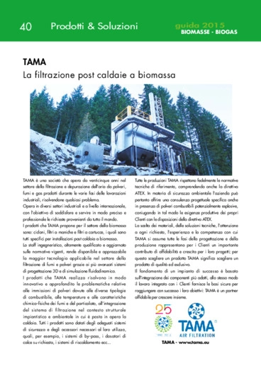 TAMA. La filtrazione post caldaie a biomassa