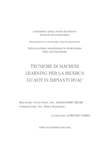 Tecniche di machine learning per la ricerca guasti in impianti HVAC