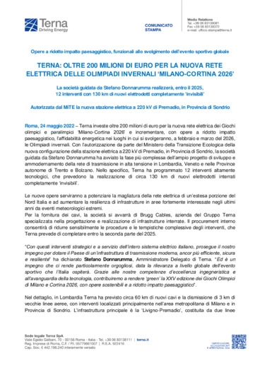 Terna: oltre 200 milioni di euro per la nuova rete