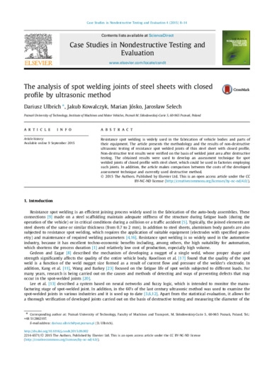 The analysis of spot welding joints of steel sheets with closed profile by ultrasonic method