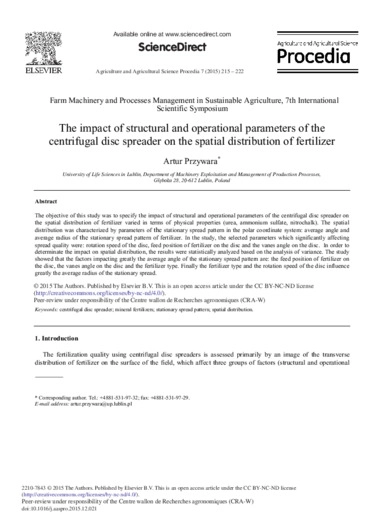 The impact of structural and operational parameters of the centrifugal