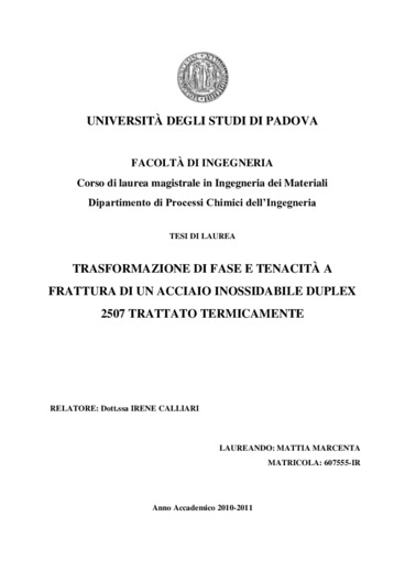 Trasformazione di fase e tenacità a frattura di un acciaio