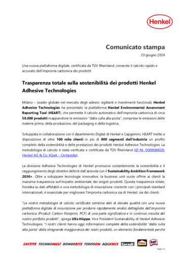 Trasparenza totale sulla sostenibilit dei prodotti Henkel Adhesive Technologies