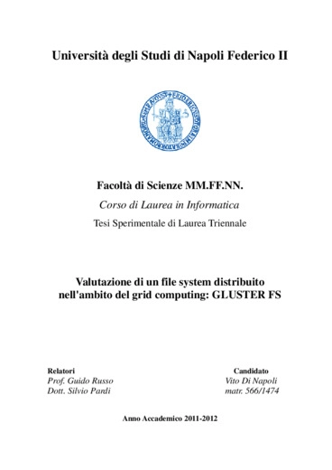 Valutazione di un file system distribuito nell'ambito del grid computing: GLUSTER FS