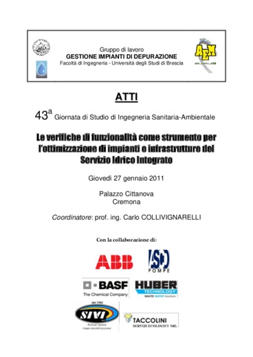 Verifiche di funzionalit come strumento per lottimizzazione di impianti e infrastrutture del servizio idrico integrato