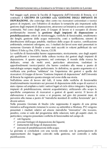 Verifiche di funzionalit come strumento per lottimizzazione di impianti e infrastrutture del servizio idrico integrato